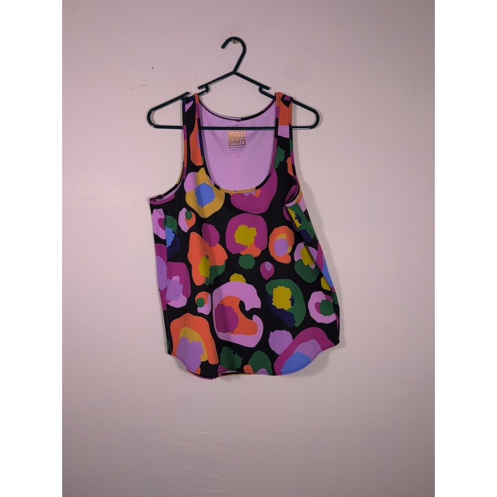 Emily McCarthy Colorful Abstract Tank Top Pop Cheetah Black Pink Sz L